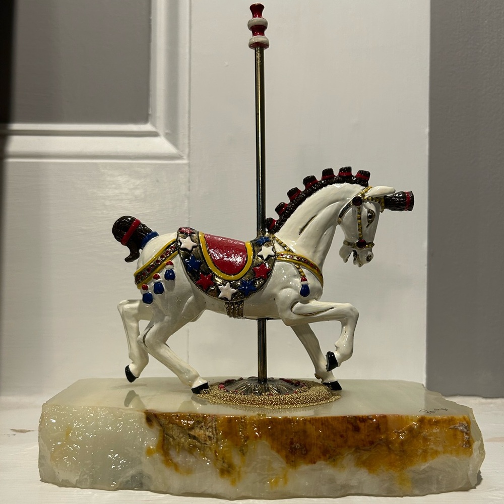 Ron Lee Hand Painted Elegant White Carousel Horse Figurine